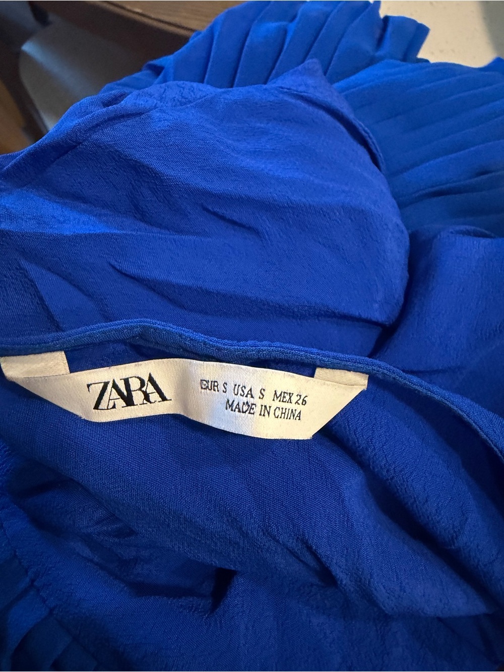 Zara Cobalt Blue Pleated V-Neck Mini Dress - Picture 7 of 7